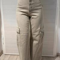 Zara Pantalone Jeans Cargo Gamba Ampia Cachi  XS