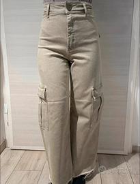 Zara Pantalone Jeans Cargo Gamba Ampia Cachi  XS