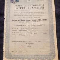Certificato nominativo Fabbrica Automoboli Isotta 