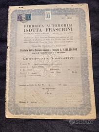 Certificato nominativo Fabbrica Automoboli Isotta 