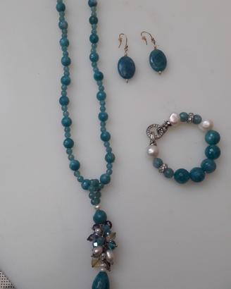 Parure di pietre dure amazzonite +orecchini e brac
