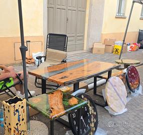 Tavolino cucina, tavolino caffè, orologio resina 