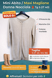 Mini Abito/Maxi Maglione Donna Nocciola–Tg S (40)