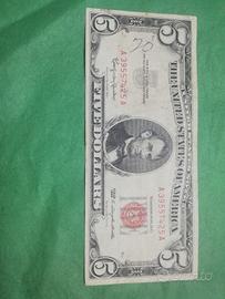 banconota 5 dollari bollino rosso 1963 