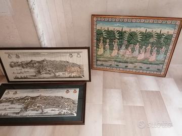 3 Stampe antiche Veduta Napoli 700 e una Orientale