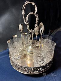 Portabicchieri argento 800 e bicchieri di Boemia