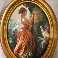 Quadro ricamato a punto croce con cornice dorata