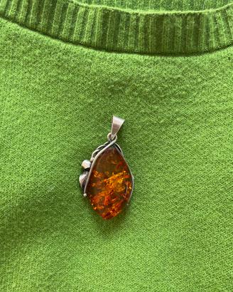Pendente ambra e argento