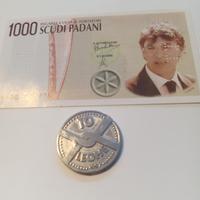 Banconota da 1000 scudi padani più moneta da 10 le