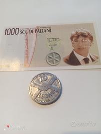 Banconota da 1000 scudi padani più moneta da 10 le