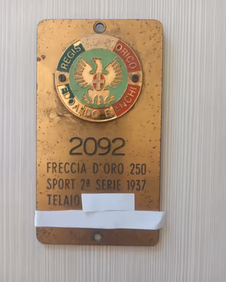 Targhetta REG STORICO BIANCHI 250 FRECCIA ORO 1937