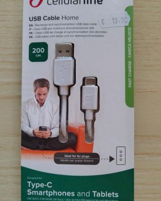 Cavetto USB tipo C per smartphone e tablet 2 metri