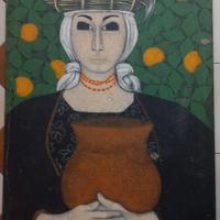 Quadro firmato A. Marinucci donna con gallina