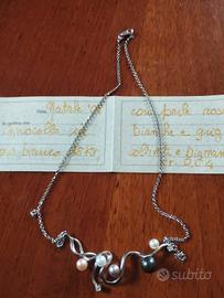 collana d'oro con perle e brillantini veri