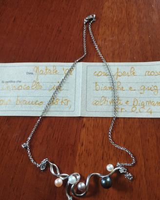 collana d'oro con perle e brillantini veri