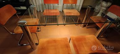 Tavolo in cristallo design anni 70 e 6 sedie