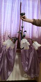 Lampadario 5 luci turchese e oro