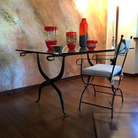 Tavolo in cristallo e ferro battuto