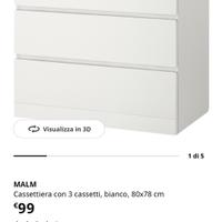 Cassettiera MALM IKEA bianca – 3 cassetti