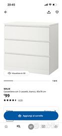 Cassettiera MALM IKEA bianca – 3 cassetti