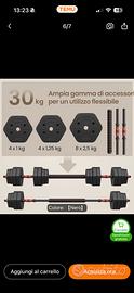 Set pesi 30 kg regolabili + manubri e bilanciere