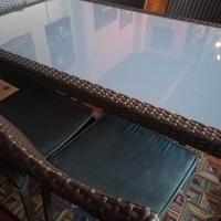 Tavolo + 6 sedie in rattan grigio