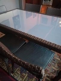 Tavolo + 6 sedie in rattan grigio