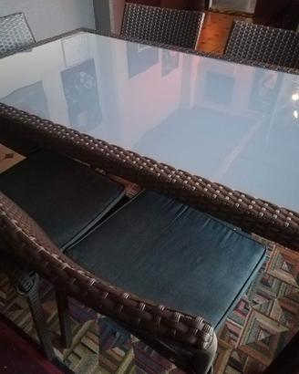 Tavolo + 6 sedie in rattan grigio