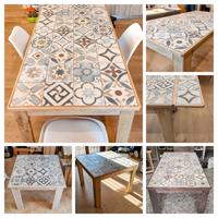 Tavolo design legno massello maiolica vintage 