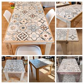 Tavolo design legno massello maiolica vintage 