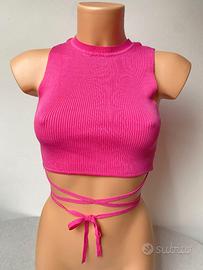 Top corto canotta a costine fucsia Zara tg S