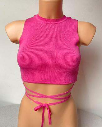 Top corto canotta a costine fucsia Zara tg S