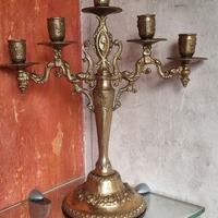 Candelabro in lega ottonata,cinque bracci,Barocco