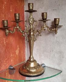 Candelabro in lega ottonata,cinque bracci,Barocco