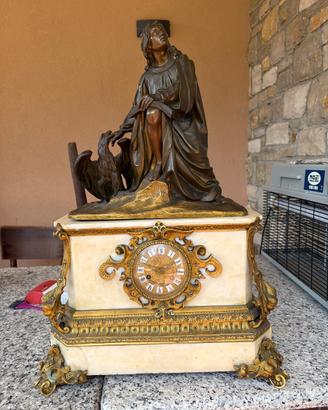 Orologio da camino in marmo e bronzo