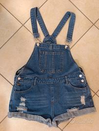 Salopette shorts in jeans, blu, donna