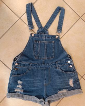 Salopette shorts in jeans, blu, donna