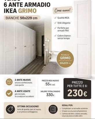 6 ante armadio Ikea Grimo bianche
