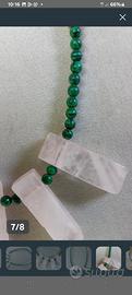 Collana di malachite e ciondoli in quarzo rosa 