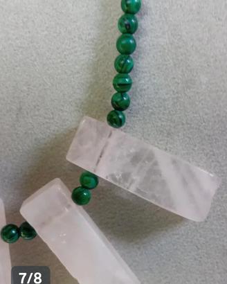 Collana di malachite e ciondoli in quarzo rosa 