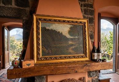 Dipinto antico olio su tavola paesaggio XIX secolo