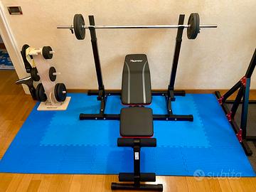 Panca Piana con Rack + Bilanciere +  Dischi Ghisa
