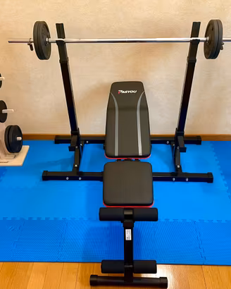 Panca Piana con Rack + Bilanciere +  Dischi Ghisa