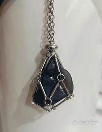Collana con ciondolo di Ossidiana nera naturale