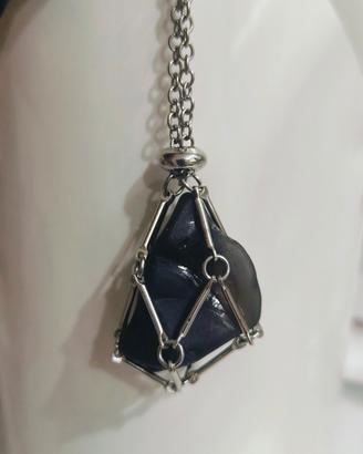 Collana con ciondolo di Ossidiana nera naturale
