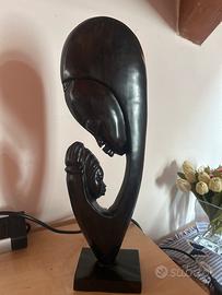 Statua madonna con bambino arigianale in ebano