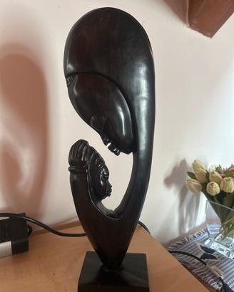 Statua madonna con bambino arigianale in ebano
