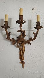 Coppia di applique  3 luci in ottone dorato