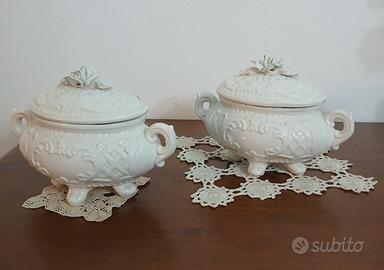 contenitori in ceramica bianca decorata