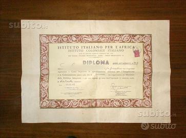 Antico diploma istituto coloniale italiano